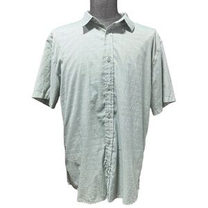 Prana Breathe Swiss Dot Slim Fit Striped Button Up Shirt XL Teal Yellow Beachy